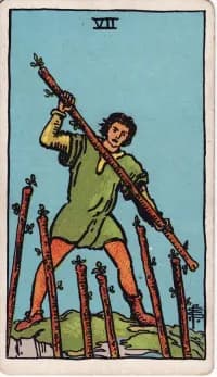 权杖7 7 of Wands 塔罗牌