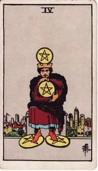 星币4 4 of Pentacles 塔罗牌