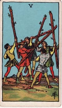 权杖5 5 of Wands 塔罗牌