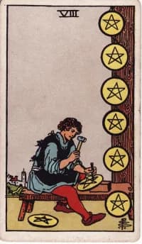 星币8 8 of Pentacles 塔罗牌